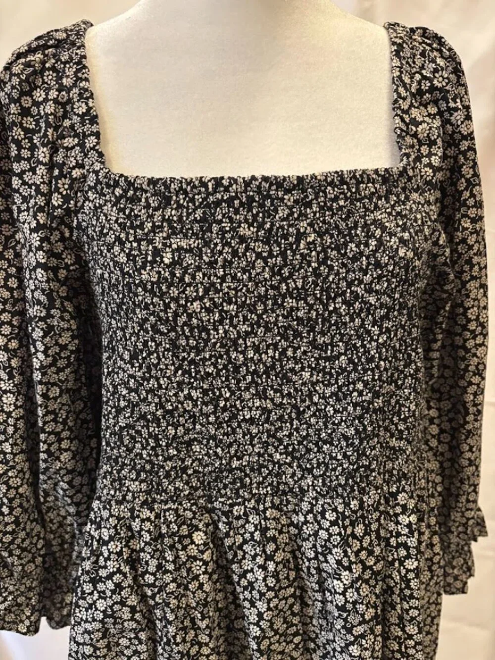 MADEWELL Lucie Elbow-Sleeve Smocked Dress in Parisian Ditsy - size Large - Picture 10 of 16